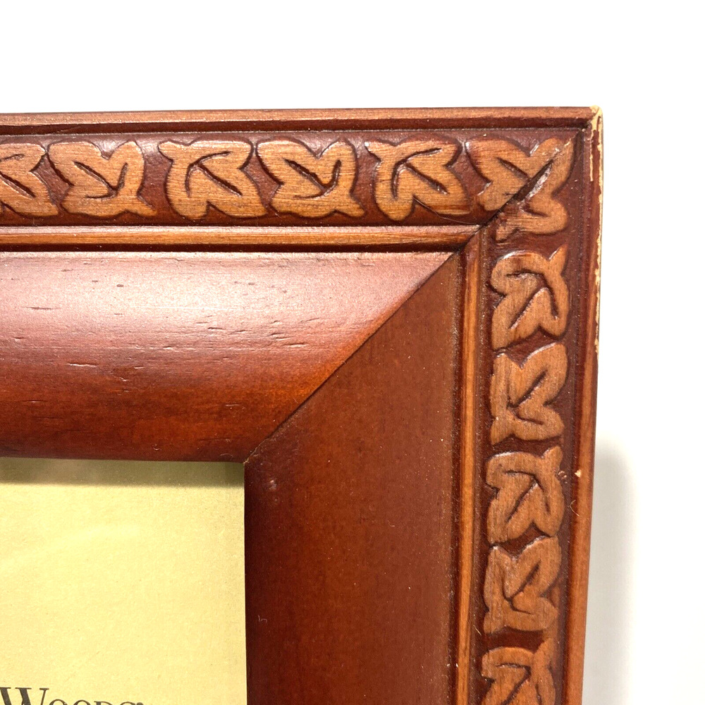Vintage wooden photo frame Rare Woods by Burnes of Boston carved leaf 3.5 x 5
